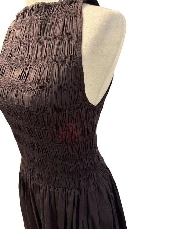 Madewell Keeran Sleeveless Dress~Size S~Molasses Brown Smocked Midi DAMAGE L7 27 - Picture 4 of 11